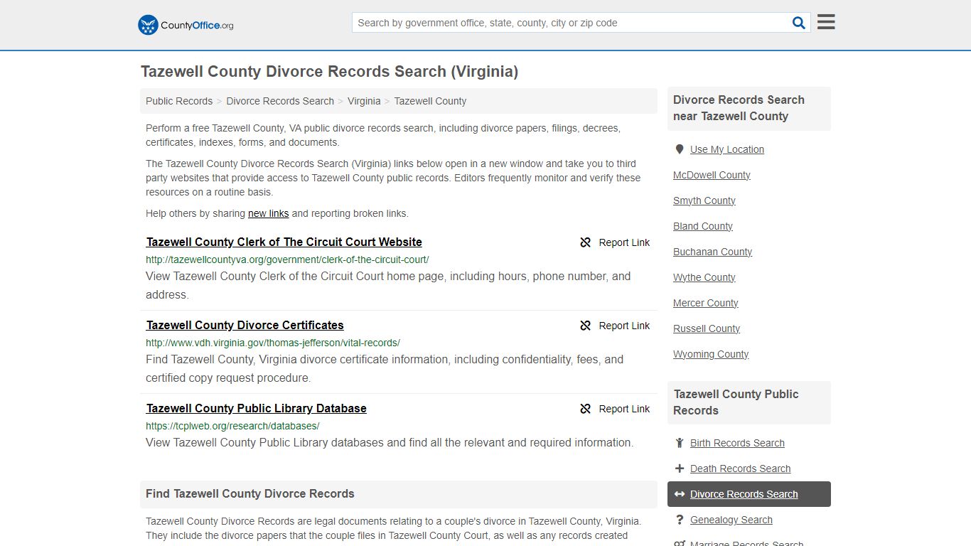 Tazewell County Divorce Records Search (Virginia) - County Office