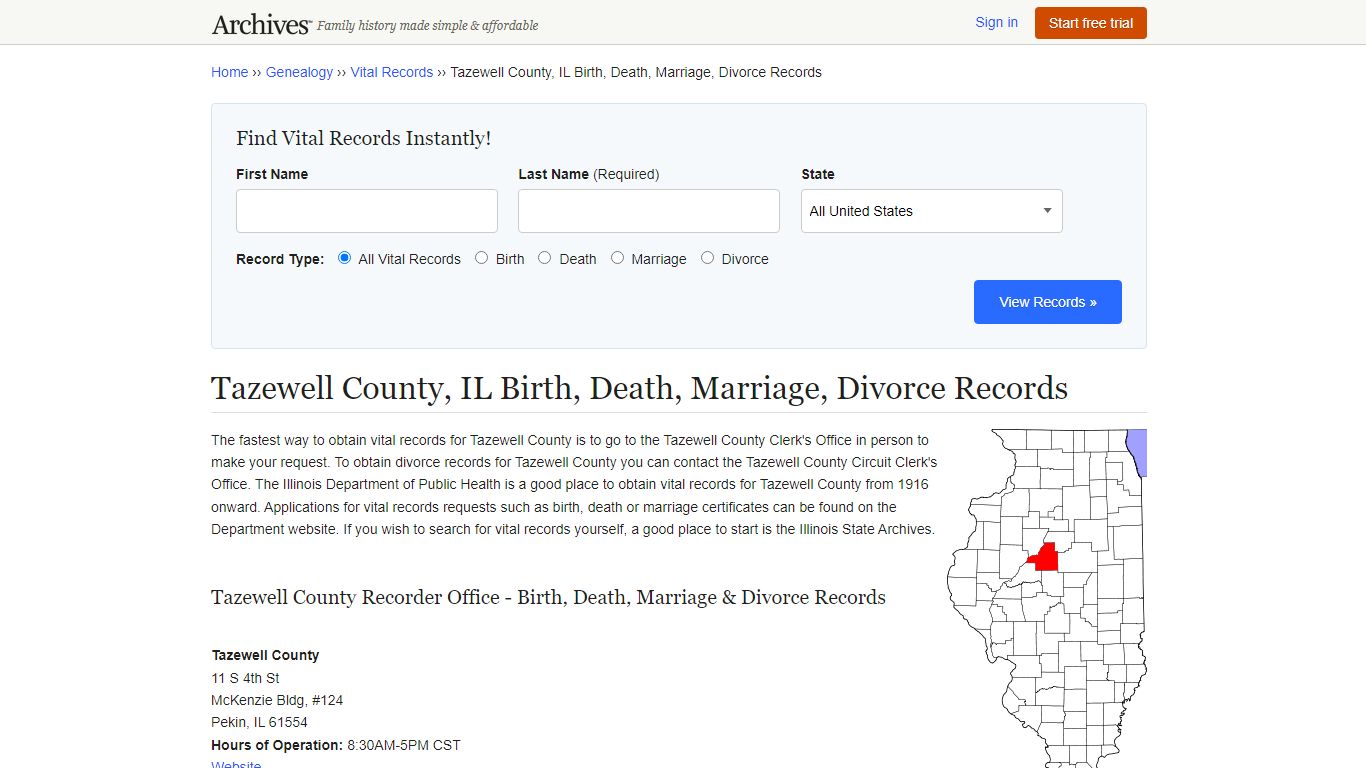 Tazewell County, IL Birth, Death, Marriage, Divorce Records - Archives.com